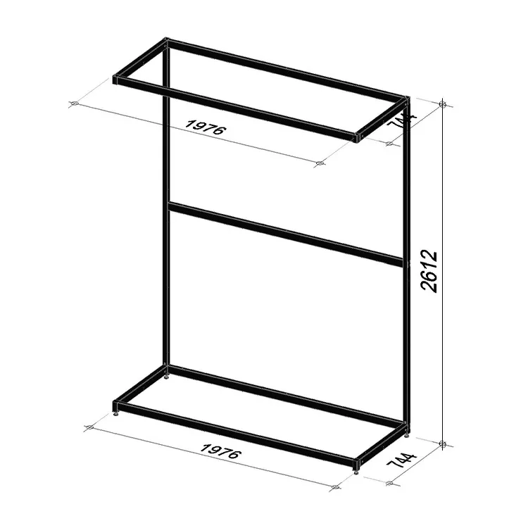 2M Base frame open | Length 1976 mm | Width 744 mm | Height 2612 mm